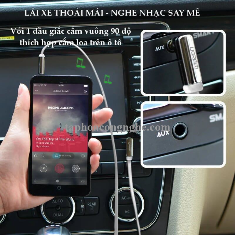 Ugreen 10756 0.5M màu Trắng Cáp âm thanh 2 đầu 3.5mm dương đầu vuông góc mạ vàng AV119 30010756